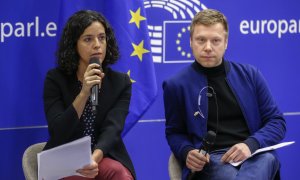 Los presidentes de la Izquierda Unitaria en el Parlamento Europeo (GUE) , Manon Aubry y Martin Schirdewan-