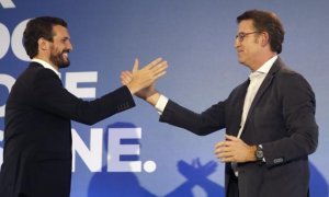 El líder del PP, Pablo Casdo, Casado y el presidente de la Xunta, Alberto Nuñez Feijóo, en un acto el pasado mes de noviembre. EFE