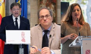 Los presidentes de la Comunitat Valenciana, Ximo Puig; Catalunya, Quim Torra; y Balears, Francina Armengol | EFE