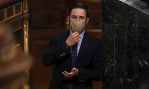 El presidente de Vox, Santiago Abascal, asiste al pleno del Congreso de los Diputados celebrado este martes. EFE/Kiko Huesca