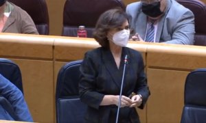 Carmen Calvo durante la sesión de control al Gobierno en el Senado