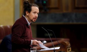 02/12/2020.- El vicepresidente segundo del Gobierno, Pablo Iglesias, durante el debate del proyecto de presupuestos generales del Estado para 2021 en el Congreso este miércoles. EFE/Ballesteros