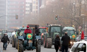 Alguns dels tractors que han participat a la tractorada d'UP a Lleida.