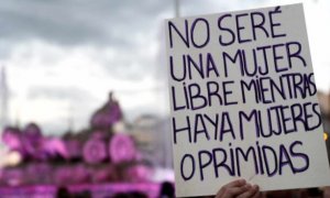 Una de las pancartas en la manifestación feminista del 8-M en el año 2019 en Madrid.