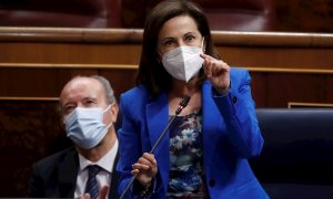 09/06/2021.- La ministra de Defensa, Margarita Robles, durante su intervención en una sesión de control al Gobierno en el Congreso. EFE/ Juan Carlos Hidalgo