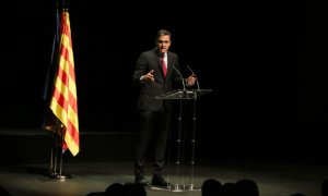 El president espanyol, Pedro Sánchez, en la conferència del Liceu on ha anunciat l'aprovació dels indults als presos polítics.