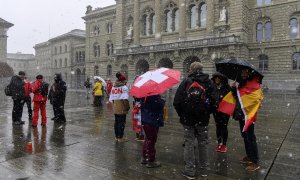 Protestas en Berna por la aprobación del pasaporte covid.