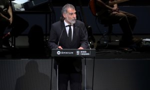 El president d'Òmnium Cultural, Jordi Cuixart, durant la 71a Nit de Santa Llúcia al TNC