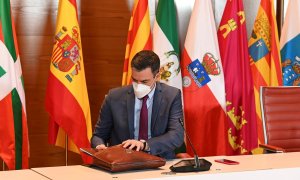 El presidente del Gobierno, Pedro Sánchez, durante la reunión telemática de la XXV Conferencia de presidentes autonómicos, en el Senado. EFE/ EFE/Pool Moncloa/Borja Puig de la Bellacasa