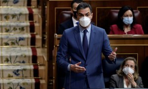 16/02/2022.- El presidente del Gobierno, Pedro Sánchez interviene durante la sesión de control al gobierno este miércoles en el Congreso de los diputados. EFE/ Javier Lizón