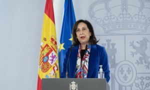 La ministra de Defensa, Margarita Robles, en rueda de prensa el pasado 25 de febrero.