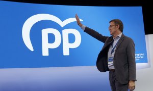 El presidente de Galicia, Alberto Núñez Feijóo, en el XX Congreso Nacional del PP en Sevilla, donde saldrá elegido por aclamación como nuevo presidente del partido. — Julio Muñoz / EFE