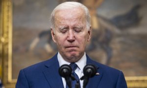 El presidente estadounidense, Joe Biden, habla a la nación sobre el tiroteo masivo en Uvalde, Texas, en el Roosevelt Room de Washington, DC, EE.UU., 24 de mayo de 2022