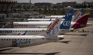 Varios aviones de Air Europa en la terminal T4 del Aeropuerto Adolfo Suárez Madrid-Barajas. E.P./Alejandro Martínez Vélez