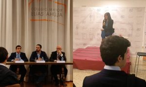 Santiago Abascal y Begoña Villacís durante sus intervenciones en el Colegio Mayor Elías Ahuja.