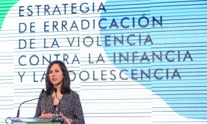 La ministra de Derechos Sociales, Ione Belarra, durante la presentación de la estrategia de Erradicación de la violencia contra la Infancia y adolescencia, en Madrid. E.P./Marta Fernández