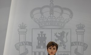 La ministra Portavoz, Isabel Rodríguez, durante su intervención en la rueda de prensa posterior a la reunión semanal del Consejo de ministros, este martes en Moncloa