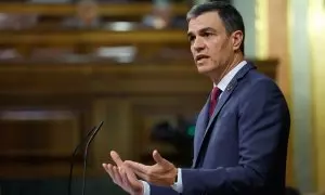 19/04/2023.- El presidente del Gobierno, Pedro Sánchez, comparece en el pleno del Congreso a petición propia y del PP para informar de los últimos consejos europeos, de las relaciones entre España y Marruecos y de la actual situación de la guerra en Ucran