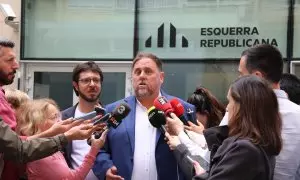 26/04/2023 - El president d'ERC, Oriol Junqueras, en una atenció als mitjans aquest dijous.