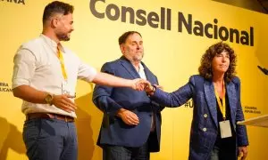 10/06/2023 - Gabriel Rufián, Oriol Junqueras i Teresa Jordà, en el consell nacional que ERC ha celebrat aquest dissabte.