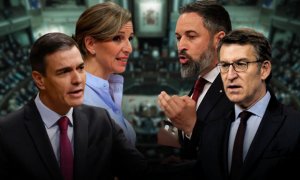 Imagen combinada de Yolanda Díaz, Pedro Sánchez, Alberto Núñez Feijóo y Santiago Abascal.