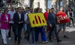 Diferentes dirigentes de ERC, el pasado lunes en una ofrenda floral con motivo de la Diada de Catalunya.
