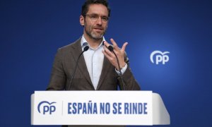 El vicesecretario de Cultura y Sociedad Abierta y portavoz del PP, Borja Sémper, durante una rueda de prensa este lunes en la sede de Génova. Fernando Sánchez / Europa Press20/11/2023