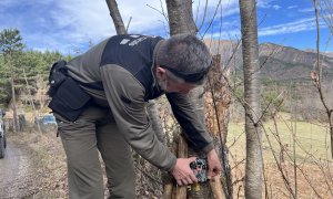 Un agent mostra una càmera de fototrampeig que va captar el llop