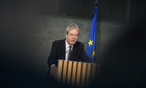 El comisario europeo de Economía, Paolo Gentiloni, interviene en la Fundación Rafael del Pino, a 14 de marzo de 2024, en Madrid.