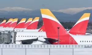 Aviones de Iberia aparcados en el aeropuerto Adolfo Suárez Madrid-Barajas, a 8 de enero de 2024, en Madrid.