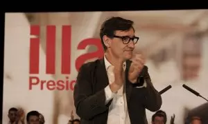 El candidato del PSC a las elecciones catalanas, Salvador Illa, durante un acto de campaña electoral del PSC, a 26 de abril de 2024.