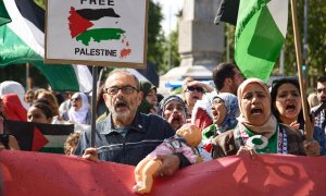 18/05/2024 - Una imatge de la manifestació en suport a Palestina a Barcelona d'aquest dissabte a la tarda.