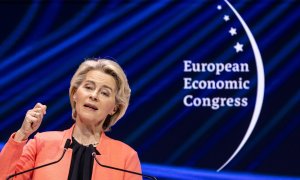 La presidenta de la Comisión Europea, Ursula von der Leyen, durante una rueda de prensa en Polonia, a 7 de mayo de 2024.