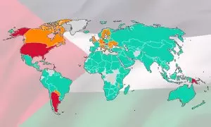 Mapa con las votaciones de los países de la Asamblea General de la ONU sobre la aceptación de Palestina como miembro