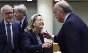 Nadia Calviño y el vicepresidente del BCE, Luis de Guindos, en una foto de archivo.