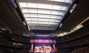 La cantante y compositora estadounidense Taylor Swift en su primer concierto en la capital, este miércoles el estadio Santiago Bernabéu.