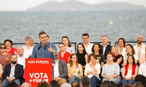 El presidente del Gobierno, Pedro SÃ¡nchez, durante el el acto de campaÃ±a del PSOE, a 31 de mayo de 2024, en Los AlcÃ¡zares, RegiÃ³n de Murcia