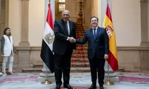 El ministro de Asuntos Exteriores de la RepÃºblica Ãrabe de Egipto, Sameh Shoukry (i) y el ministro de Asuntos Exteriores, UniÃ³n Europea y CooperaciÃ³n, JosÃ© Manuel Albares (d), a su llegada a un encuentro oficial, en el Palacio de Viana, a 3 de junio de 20