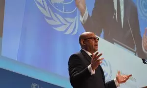 El secretario ejecutivo de la ONU para el Cambio Climático, Simon Stiell, durante su discurso en la Conferencia de Bonn, a 3 de junio de 2024.