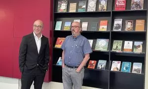 Oriol Soler i Jaume Roures a la roda de premsa de presentació d'Abacus Futur.