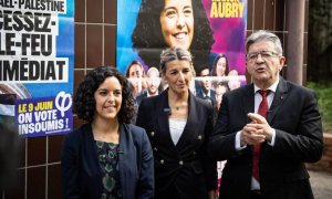 Jean-Luc Mélénchon, Manon Aubry y Yolanda Díaz