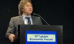 El presidente de Argentina Javier Milei comparece durante el 'Latam Economic Forum'.