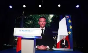 El presidente de Francia, Emmanuel Macron, comparece en la jornada de elecciones europeas del 9J.