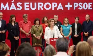 La candidata del PSOE a las elecciones europeas, Teresa Ribera, este domingo en Ferraz.