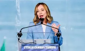 La Primera Ministra italiana Giorgia Meloni habla durante una conferencia en Italia, a 28 de abril de 2024. Imagen de archivo.