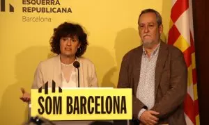 Els regidors Eva Baró i Jordi Coronas en roda de premsa
