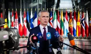 El secretario general de la OTAN, Jens Stoltenberg, comparece ante los medios antes de la reunión con los ministros de Defensa en Bruselas, a 13 de junio de 2024.