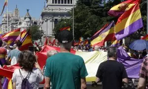 Marcha Republicana 16J convocada con motivo del décimo aniversario del reinado de Felipe VI bajo el lema "Diez años bastan".