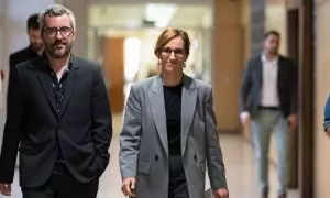 La ministra de Sanidad, Mónica García, y el secretario de Estado de Sanidad, Javier Padilla, a su llegada a una rueda de prensa tras el pleno del Consejo Interterritorial del Sistema Nacional de Salud (CISNS), en la sede del Ministerio