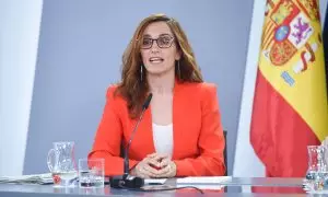 La ministra de Sanidad, Mónica García, durante una rueda de prensa posterior al Consejo de Ministros, en el Palacio de la Moncloa, a 18 de junio de 2024, en Madrid (España).